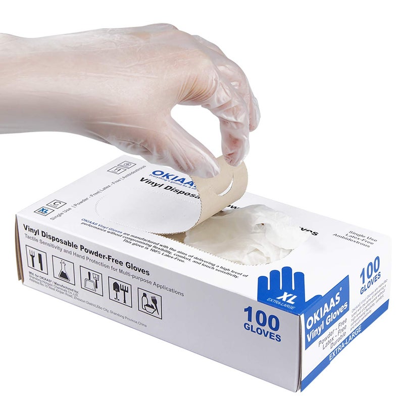 OKIAAS Disposable Gloves XL, Food Safe| Latex-Free and Powder-Free Clear Vinyl Gloves for Cooking, Food Prep, Household Cleaning | Medium,100 Counts/Box - Image 1